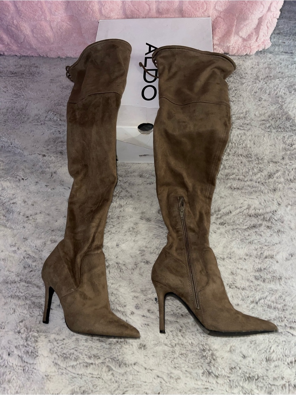 ALDO Taupe Suede Over-the-Knee Pointed Toe Stiletto Boots